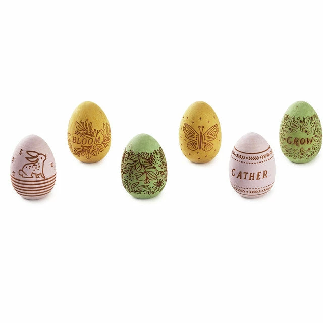 Hallmark Decorative Wooden Easter Eggs, Set Of 6 3 Hallmark Decorative Wooden Easter Eggs, Set Of 6